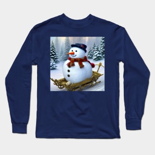 Cute Snowman Riding a Sledge Long Sleeve T-Shirt